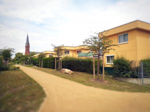 Neubausiedlung mit Einfamilienhäusern.