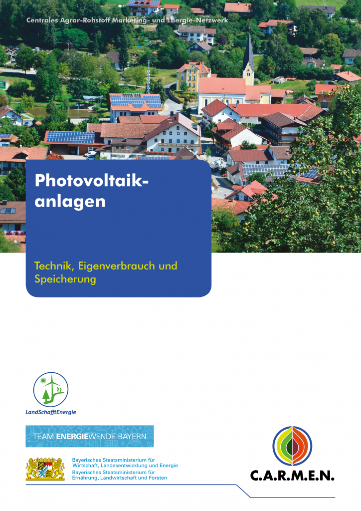 Titelbild der Broschüre "Photovoltaik-Anlagen: Technik, Eigenverbrauch und Speicherung" von C.A.R.M.E.N. e.V.