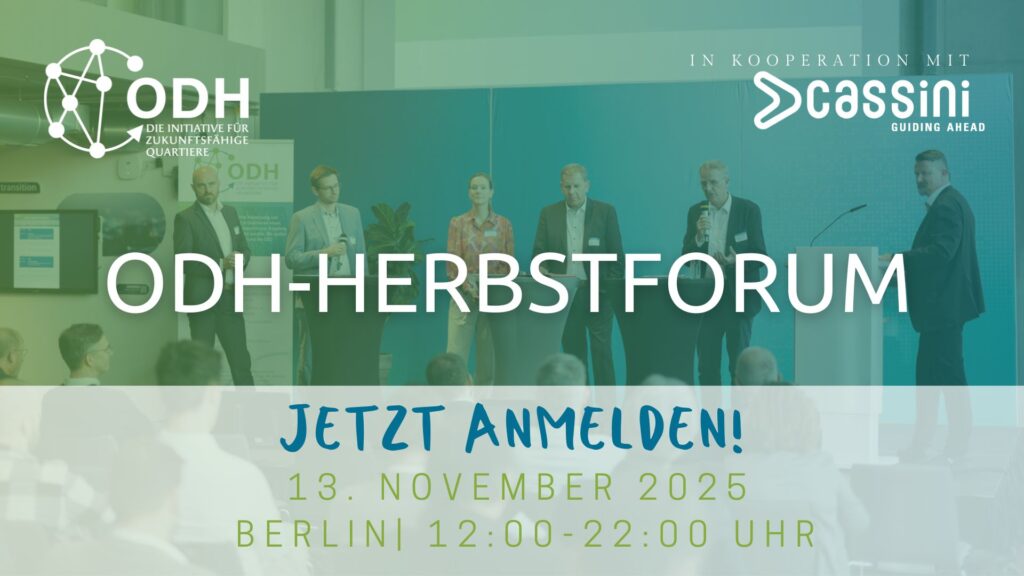 Veranstaltungsbild zum ODH-Herbstforum. Am 13. November 2025 richtet der Open District Hub e. V. sein diesjähriges Herbstforum im ENIQ-Forum in Berlin aus.