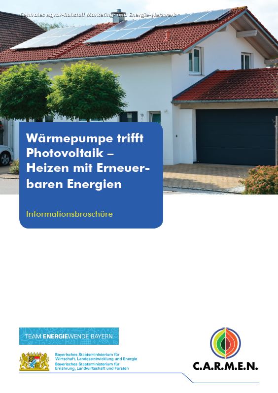 Titelbild zur Broschüre "Wärmepumpe trifft PV – Heizen mit Erneuerbaren Energien".